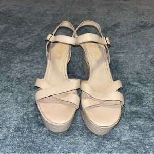 Envy by Anthropologie Leather and Canvas Platform Sandals in Cream Size 9